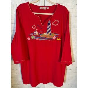 Quacker factory women’s top embroidered beaded rhinestones nautical plus size ￼